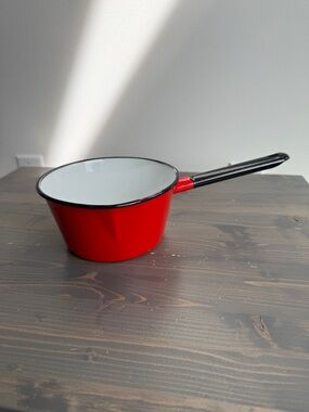 Vintage Polish enamel coated steel pot with spout
6.5” x 3.25”